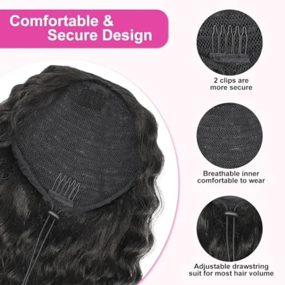 Black Synthetic Curly Ponytail Extension 14 Inch Clip-in Drawstring Stylish